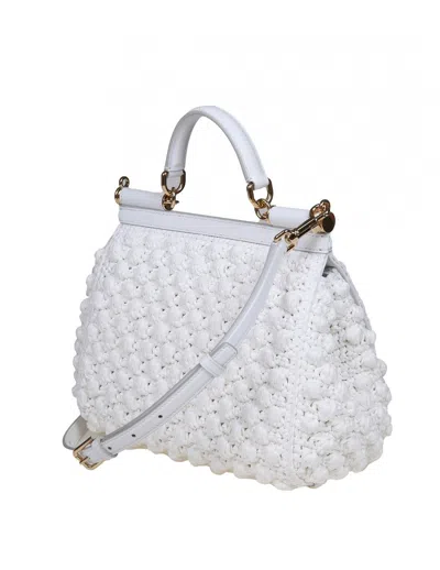 Shop Dolce & Gabbana Large Sicily Handbag In Raffia Crochet In White