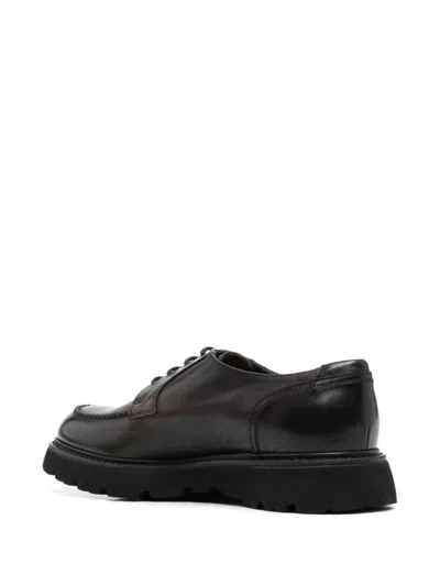 Doucal's Polished Black Derby Shoes With Calf Leather Sole In Black