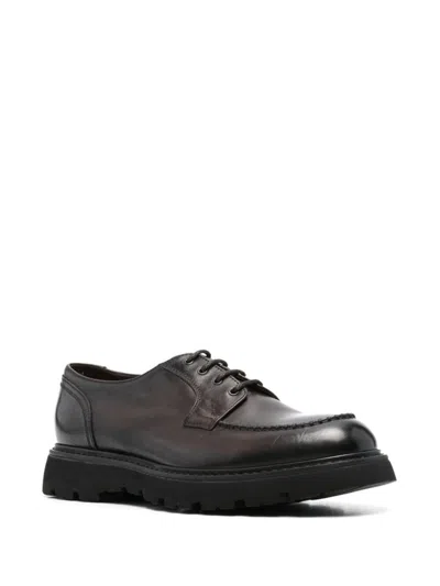 Doucal's Polished Black Derby Shoes With Calf Leather Sole In Black