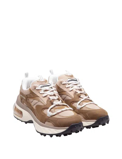 Dsquared2 Bubble Sneakers In Green And Beige Leather And Fabric In Multicolor