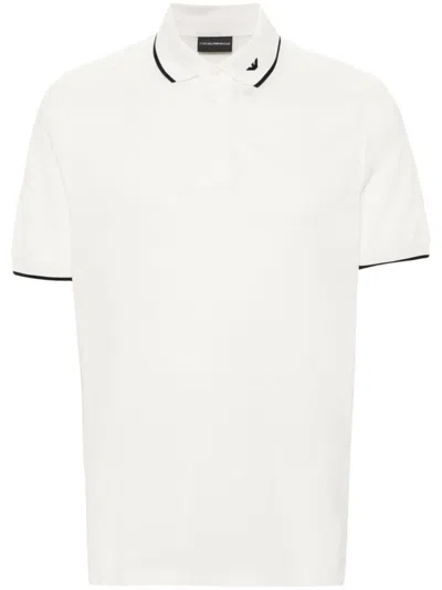 Shop Emporio Armani Logo Cotton Polo Shirt In White