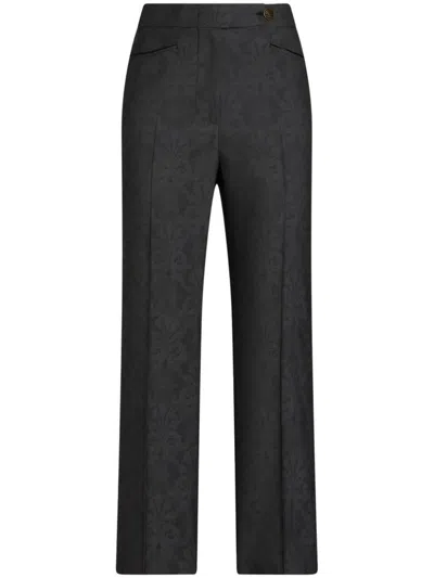 Etro Woman Floral Pattern Cropped Trousers In Black