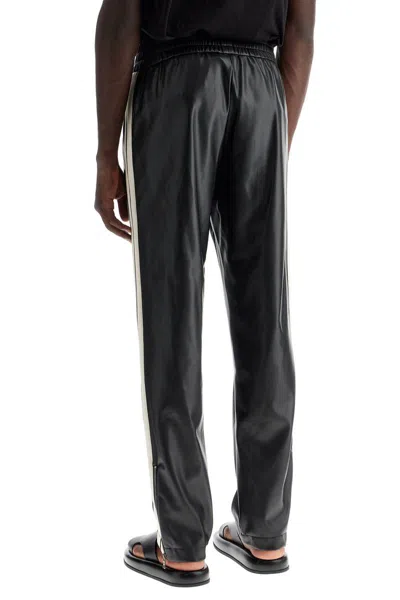 Shop Palm Angels Faux Leather Joggers With Side Stripes In Black