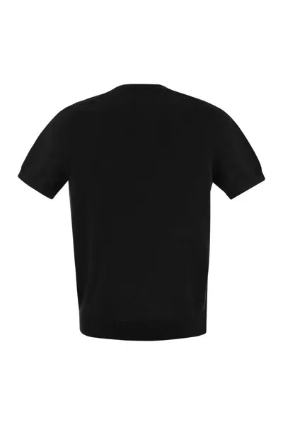 Fedeli Ribbed Hem Short Sleeves Textured Pattern In Black