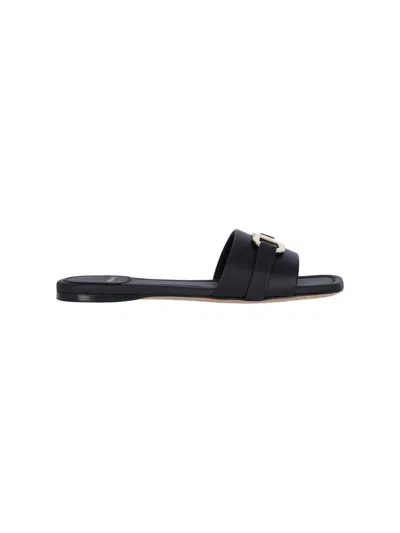 Ferragamo 'leah' Black Sandals With Gancini Plate On Front In Black