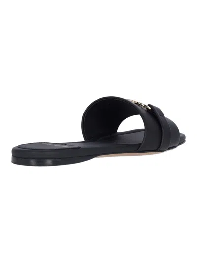 Ferragamo 'leah' Black Sandals With Gancini Plate On Front In Black