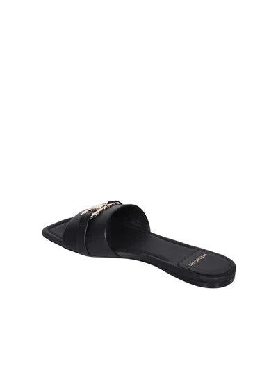 Ferragamo 'leah' Black Sandals With Gancini Plate On Front In Black