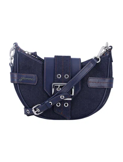 Shop Ganni Bucky Denim Small Bag In Dark Navy