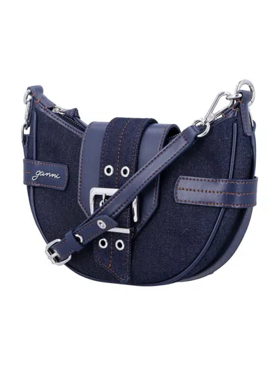 Shop Ganni Bucky Denim Small Bag In Dark Navy