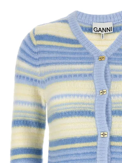 Shop Ganni Multicolor Striped Cardigan With Logo Embroidery In Wool Woman In Printed