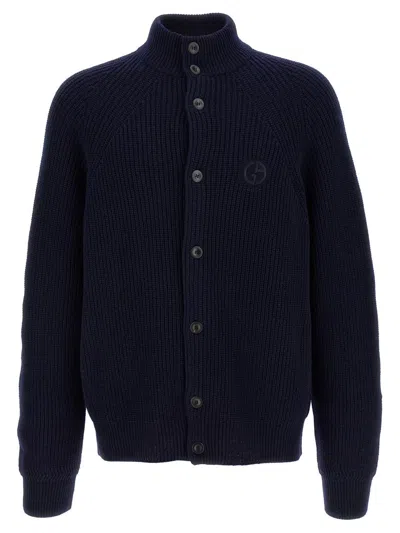 Shop Giorgio Armani 'baseball' Cardigan In Blue