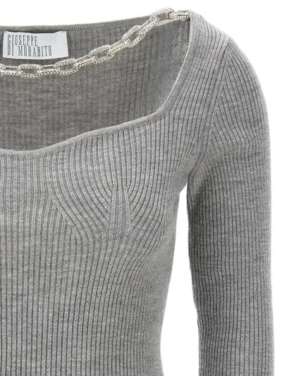 Giuseppe Di Morabito Square Neck Chain Detail Fitted Sweater In Gray