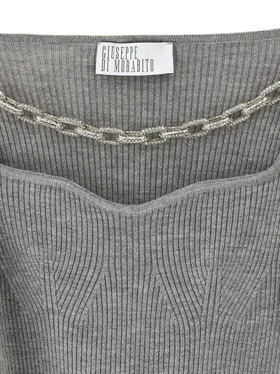 Giuseppe Di Morabito Square Neck Chain Detail Fitted Sweater In Gray