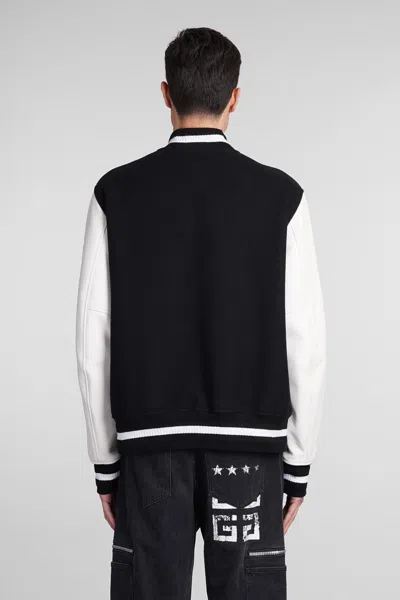 Givenchy Navy Blue And White Bomber Jacket In Wool And Leather In Black