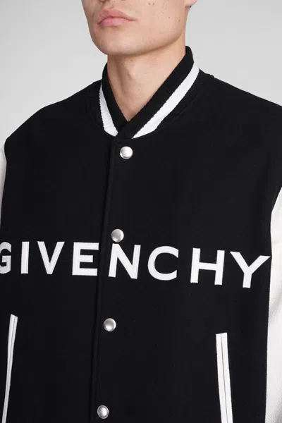Givenchy Navy Blue And White Bomber Jacket In Wool And Leather In Black