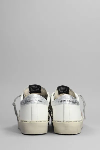 Golden Goose Hi Star Sneakers With Star And Heel Tab In Metallic Silver In White