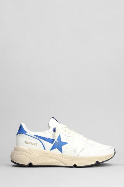 Golden Goose White And Bluette Running Sole Lamb Leather Sneakers In White