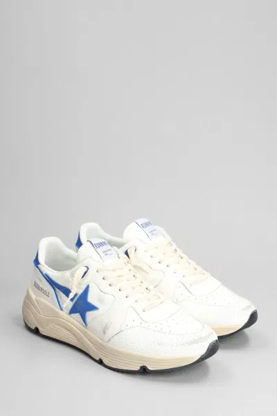Golden Goose White And Bluette Running Sole Lamb Leather Sneakers In White