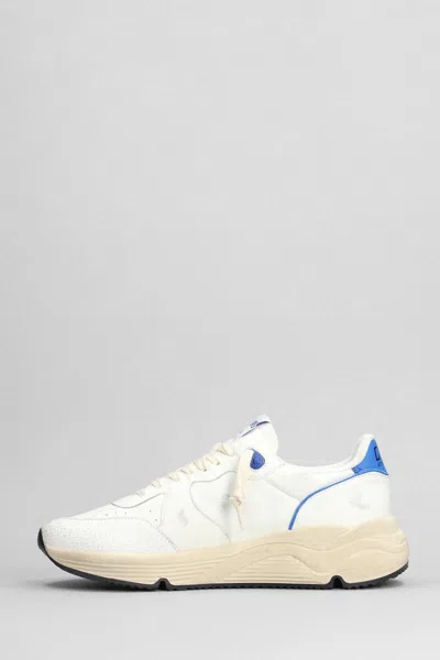 Golden Goose White And Bluette Running Sole Lamb Leather Sneakers In White