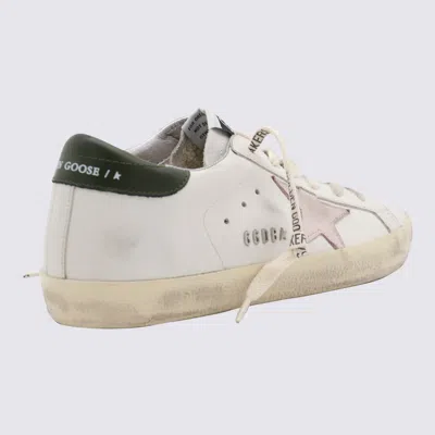 Shop Golden Goose White Leather Sneakers In White/light Pink/dark Green