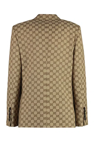 Shop Gucci Two-button Single-breast Original Gg Jacket In Beige