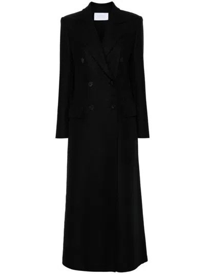 Shop Harris Wharf London Long Wool Coat With Shoulder Pads. In Black