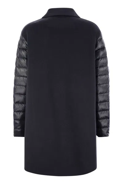 Herno Coat With Down Sleeves In Night Blue