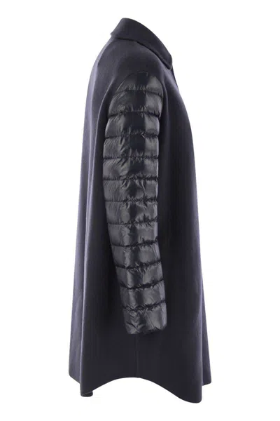 Herno Coat With Down Sleeves In Night Blue