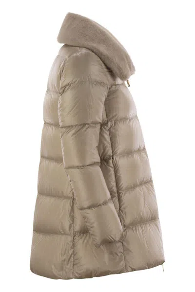 Shop Herno Down Jacket With Cruelty-free Fur Details In Beige