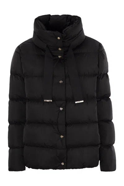 Herno Shiny Satin Cape Down Jacket Clothing In Black