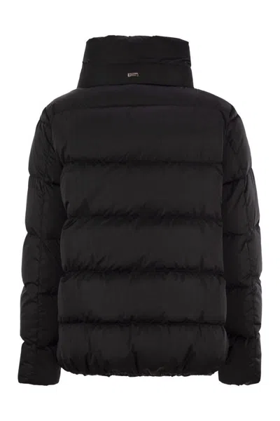 Herno Shiny Satin Cape Down Jacket Clothing In Black