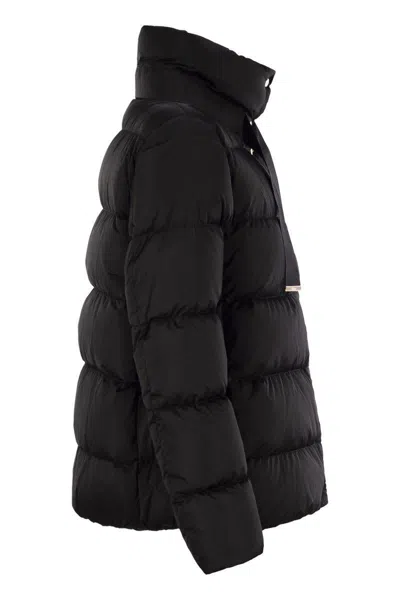 Herno Shiny Satin Cape Down Jacket Clothing In Black