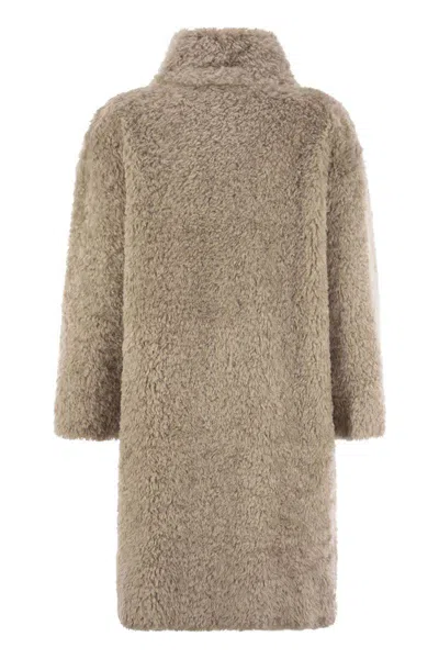 Shop Herno Sheepskin Effect Coat In Beige