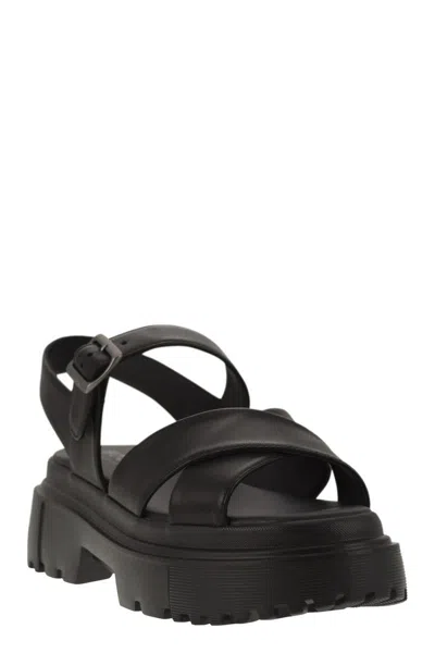 Hogan Leather Sandal With Midsole Sandals In Black
