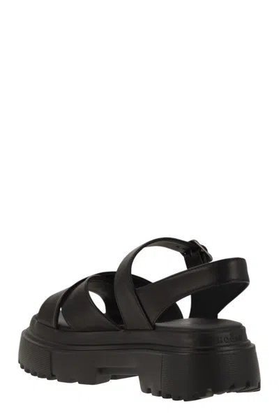 Hogan Leather Sandal With Midsole Sandals In Black