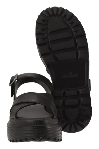 Hogan Leather Sandal With Midsole Sandals In Black