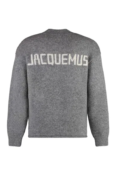 Shop Jacquemus Crew-neck Wool Sweater In Grey