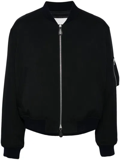Jil Sander Black Zipped Bomber Jacket In Blue