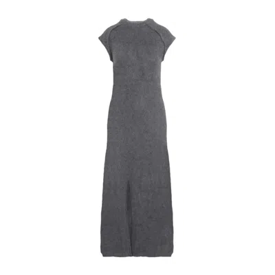 Jil Sander Boiled Wool Brushed Knit Long Dress In Grey
