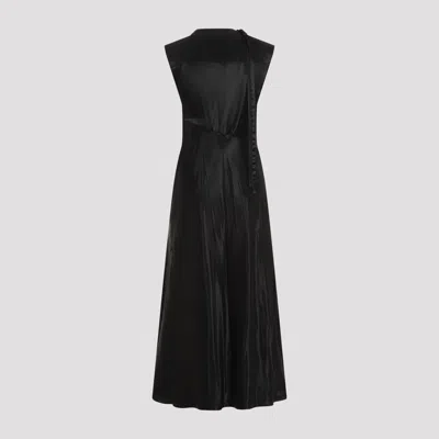 Jil Sander Black Cupro Long Dress In Black