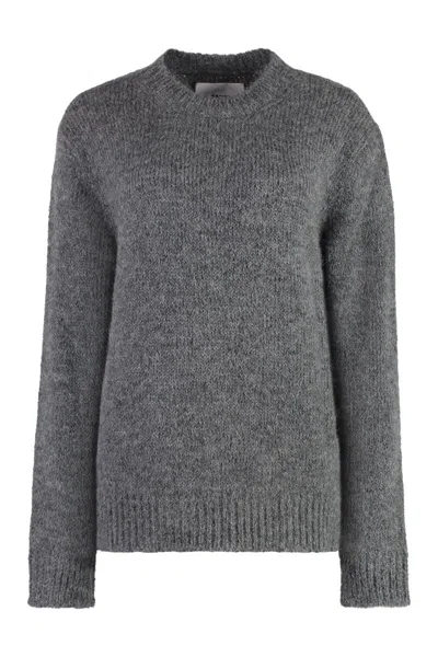 Shop Jil Sander Wool-blend Crew-neck Sweater In Grey