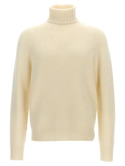 Ma'ry'ya Textured Knit Wool Blend Sweater With Turned-up Turtleneck In White