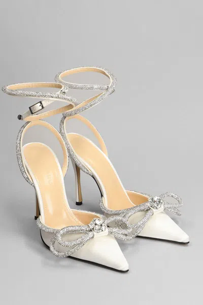 Mach&mach Double Bow Crystal-embellished Glittered Leather Point-toe Pumps In White