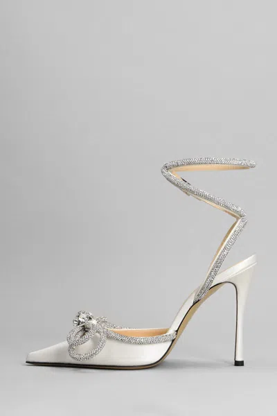Mach&mach Double Bow Crystal-embellished Glittered Leather Point-toe Pumps In White