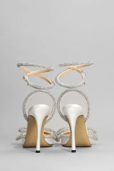 Mach&mach Double Bow Crystal-embellished Glittered Leather Point-toe Pumps In White