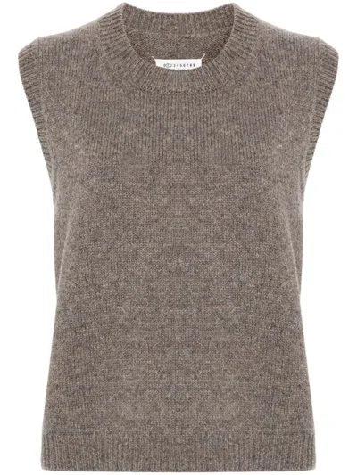 Shop Maison Margiela Wool Vest In Grey/brown