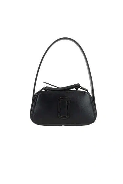 Shop Marc Jacobs 'the Slingshot' Black Shoulder Bag With Double J Detail In Cross-grain Leather Woman