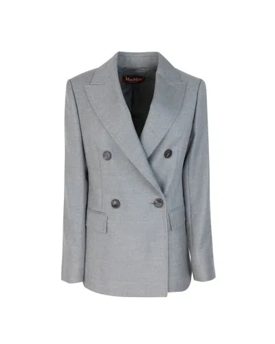Max Mara Studio Double-breasted Blazer In Jersey In Grey