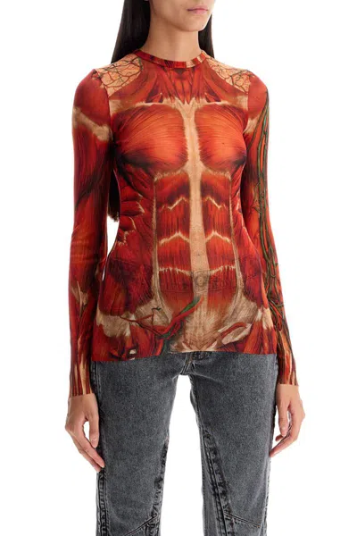 Jean Paul Gaultier Red 'the Écorché' Long Sleeve T-shirt In Red