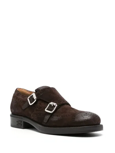 Miu Miu Brown Round Toe Dress Shoes In Moro